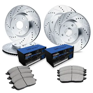 R1 Concepts WGYN2-74005 Drilled & Slotted Silver Rotor Set W/ Semi-Met Pads